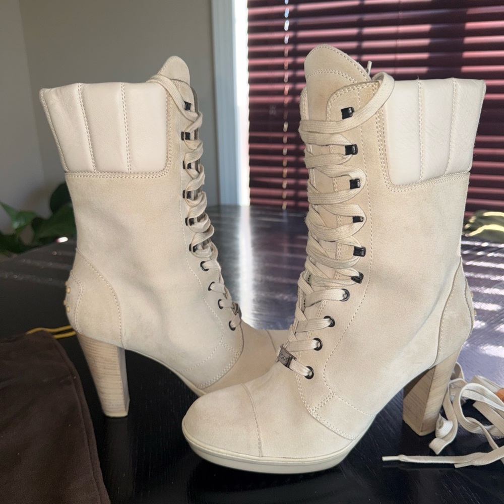 Tod's Cream Lace-Up High Heel Boots